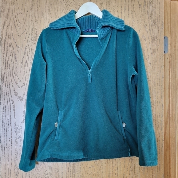Lands End Hunter Green fleece 1/4 zip turtleneck sweater Size 10-12. - Picture 1 of 11
